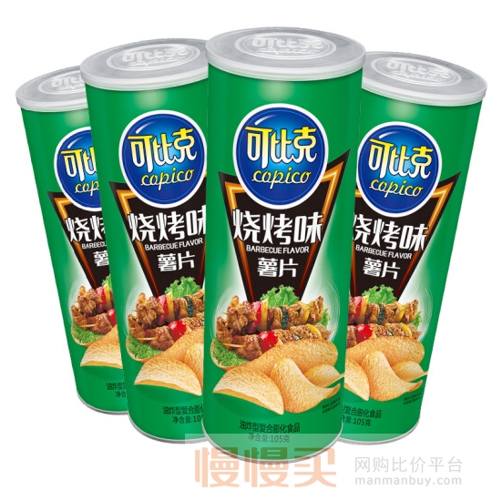 可比克 烧烤味 薯片 零食休闲食品 105g*4罐*3件