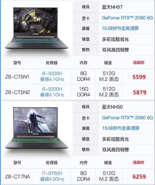 百亿补贴历史低价hasee神舟战神z8ct7na156英寸游戏本i79750h8gb512gb