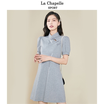 拉夏贝尔 女式 纯色复古风 改良版旗袍 短款连衣裙 24256-12OB S-L72元包邮
