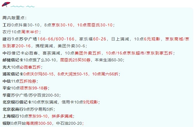 12月4日周六-农行/中信5折券、建行6元观影、中行美团外卖/京东5折、银联海底捞300...-惠小助(52huixz.com)