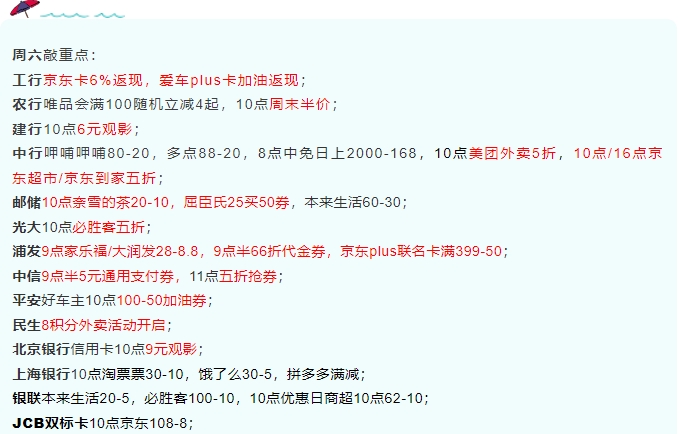 4月30日周六-中行京东/美团外卖5折、农行/中信5折券、浦发66折券、民生8积分20外卖-惠小助(52huixz.com)