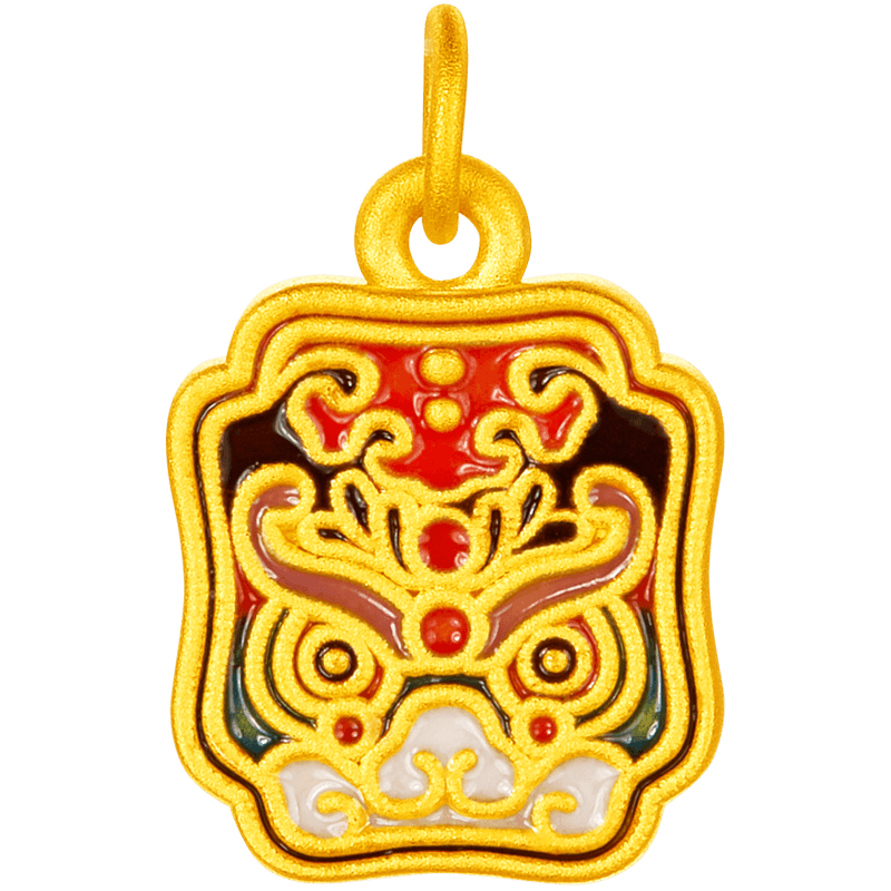 菜百首饰黄金吊坠足金烧蓝工艺祥瑞狮吊坠3d珐琅diy编织配饰定价fd
