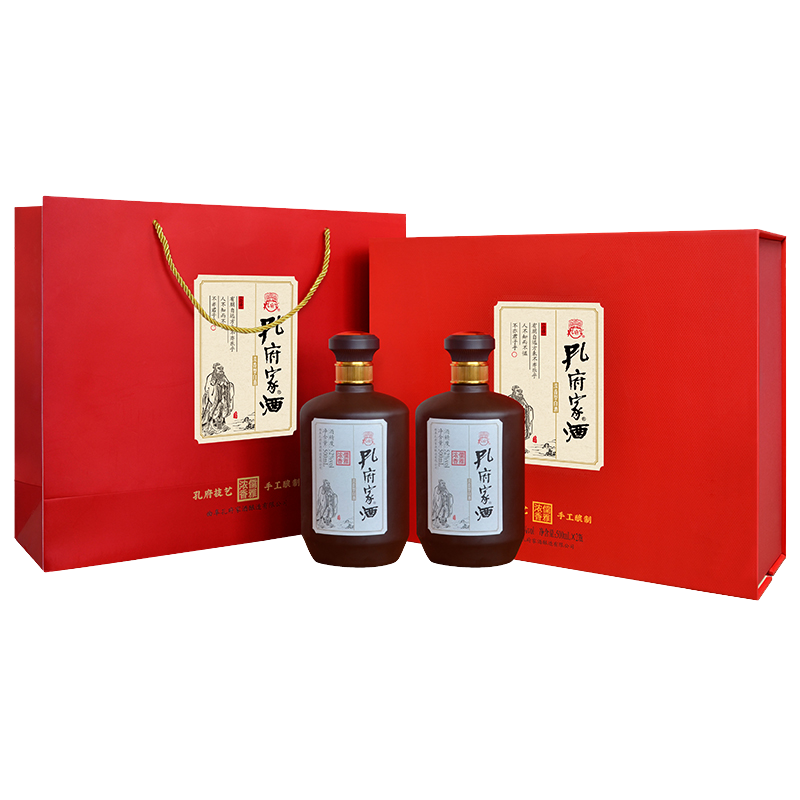 孔府家酒 52度浓香型山东白酒 儒雅手工礼盒  500ml*2瓶 新年礼盒