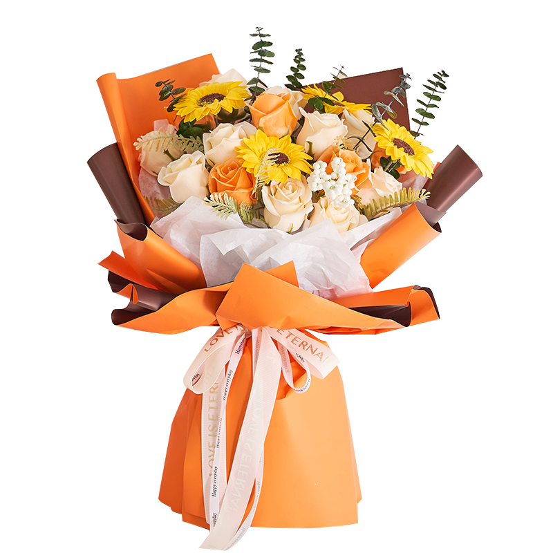 imhuahua向日葵玫瑰花花束创意香皂玫瑰花情人礼物新年礼物混搭花束