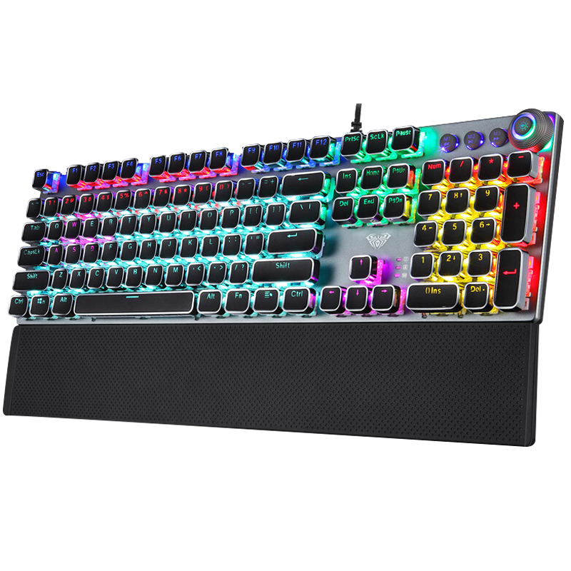 狼蛛aulaf2088机械键盘有线键盘游戏键盘104键背光混光赛博朋克电脑