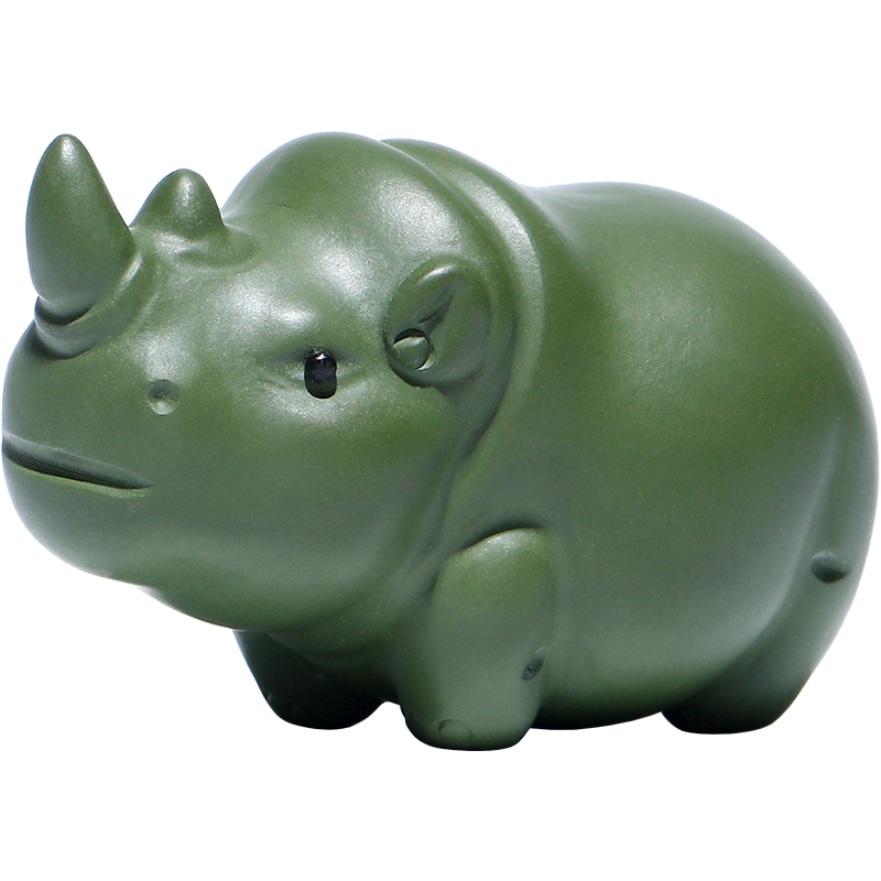 藏壶天下 原矿绿泥迷你小茶宠紫砂茶桌小配件茶玩手把件犀牛摆件 一往