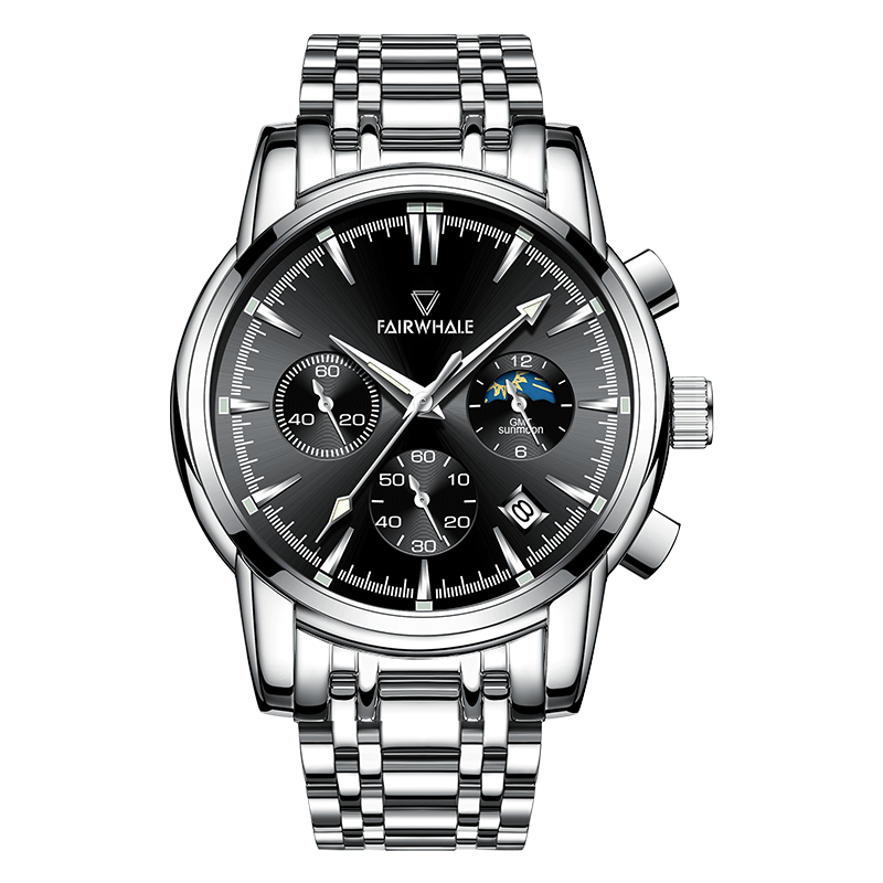 手表男表防水潮流学生腕表石英表瑞士品质fw53701银壳黑面情人节礼物