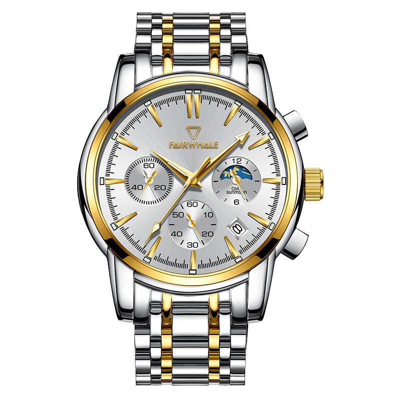 手表夜光手表男表防水潮流学生腕表石英表瑞士品质fw-5370-5 间金白