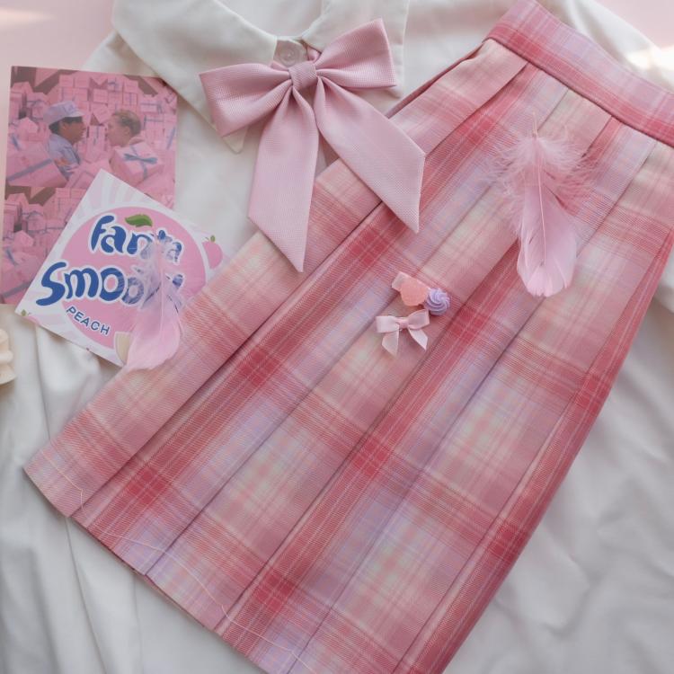 春日部【蜜桃酿】现货原创格裙jk制服正统粉色百褶学院 70.