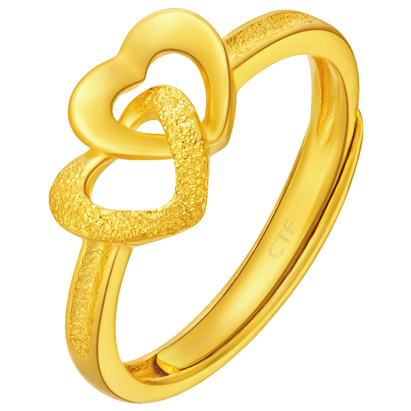 zocai佐卡伊素圈开口戒指男女情侣足金戒指黄金戒指