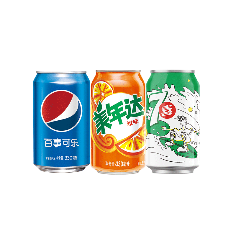 330ml*24罐 混合整箱装 上海百事可乐公司出品 (百事16美年达4七喜4)