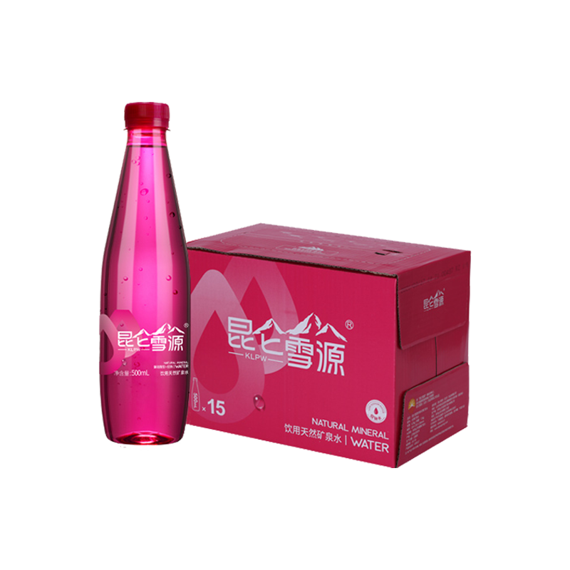 昆仑雪源 高端饮用天然矿泉水500ml*15瓶粉瓶 低钠偏硅酸矿泉水 整箱