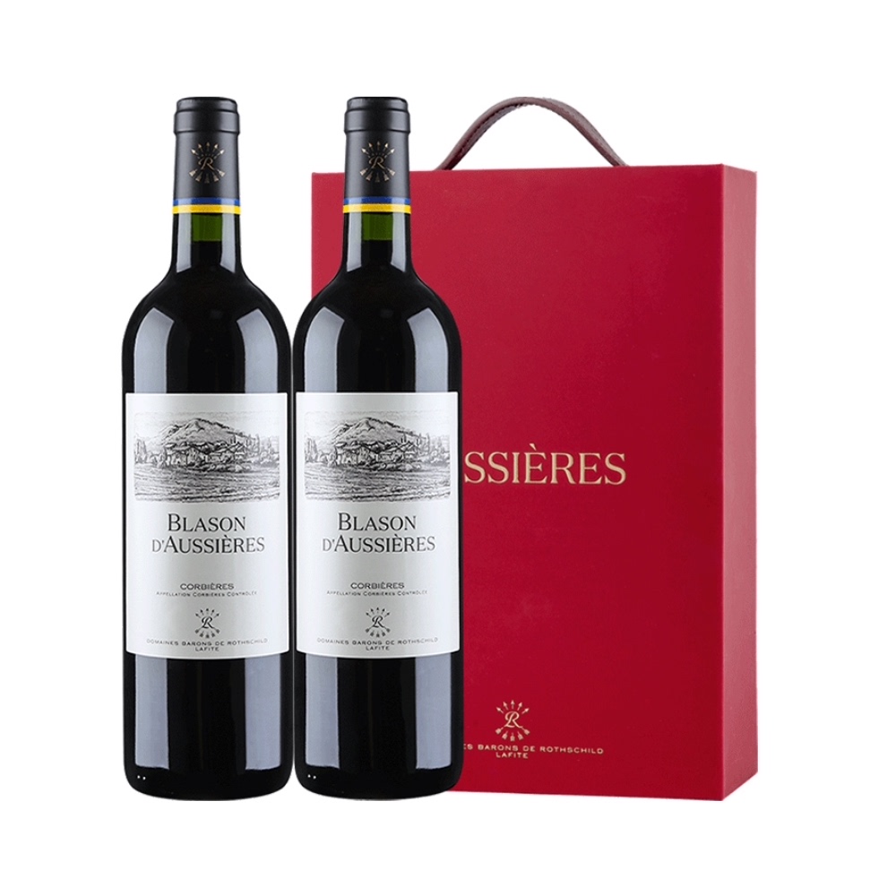 拉菲红酒礼 盒法国进口奥希耶徽纹aoc干红葡萄酒750ml*2瓶送礼 328元