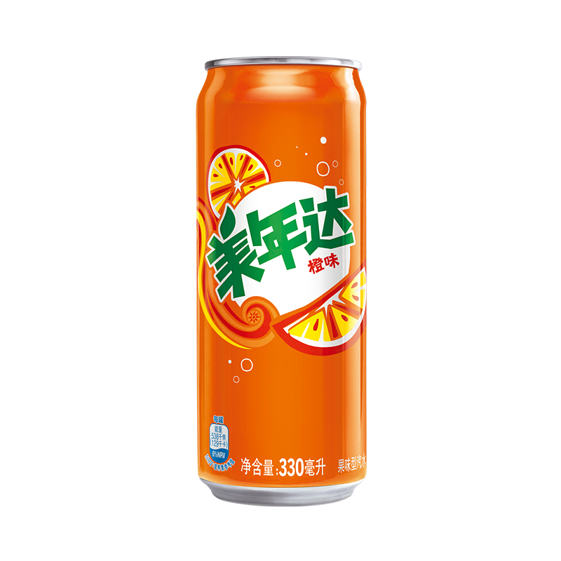 拍2件 美年达可乐 mirinda 橙味汽水 碳酸饮料整箱 细长罐330ml*24听