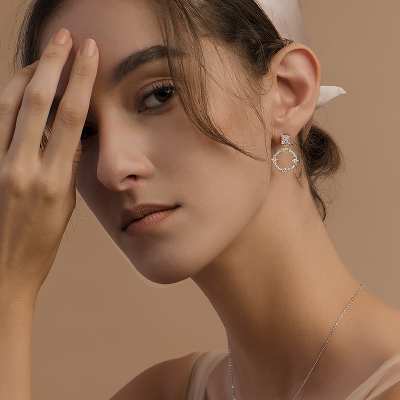 hefang何方珠宝圆舞耳环925纯银女时尚气质复古风圆圈耳坠耳饰品