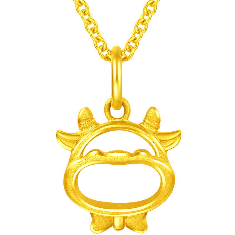 周大福 本命年 十二生肖牛 镂空快乐|大笑小牛 足金黄金吊坠(工费:78
