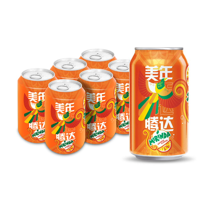 美年達可樂 mirinda 橙味汽水 碳酸飲料 330ml*6聽 (新老包裝隨機