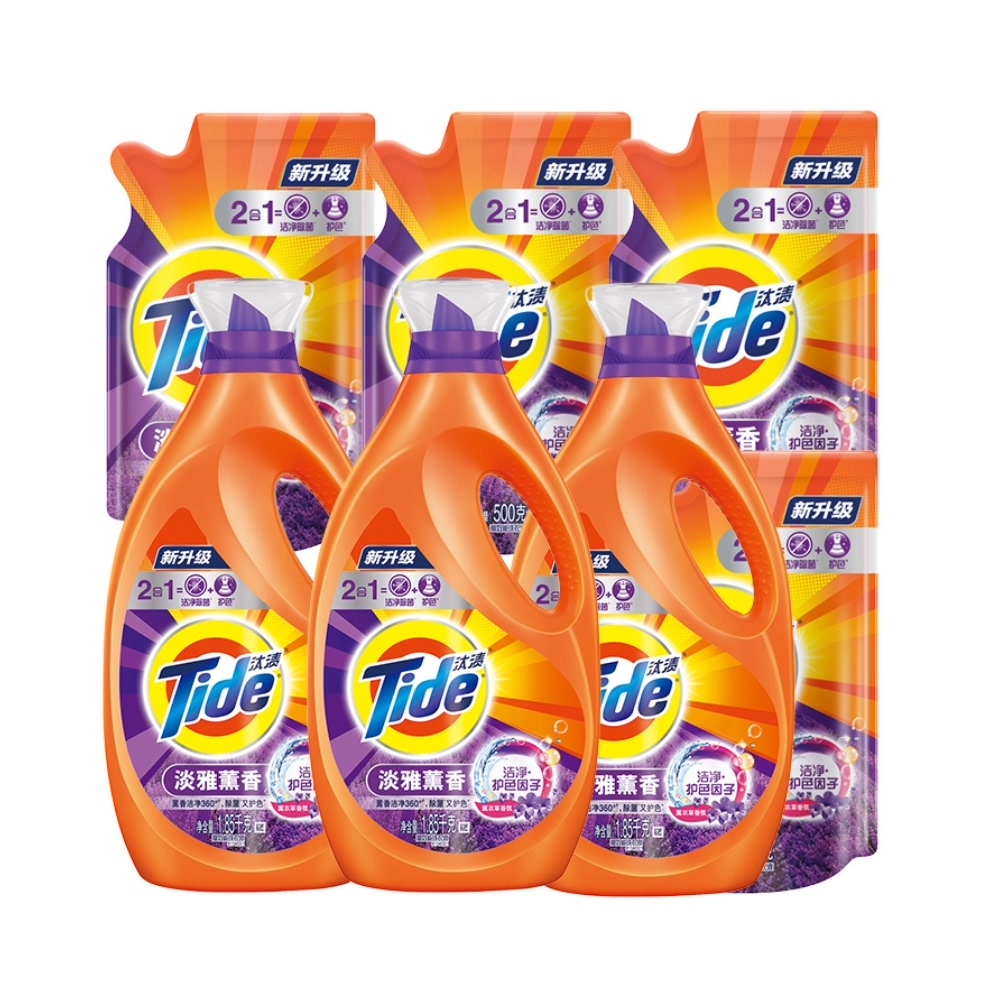 年货汰渍tide2合1防串色99除菌深层洁净亮白炫彩洗衣液超值套装12斤