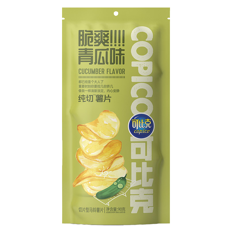 拍4件可比克脆爽青瓜味薯片零食休闲食品90g