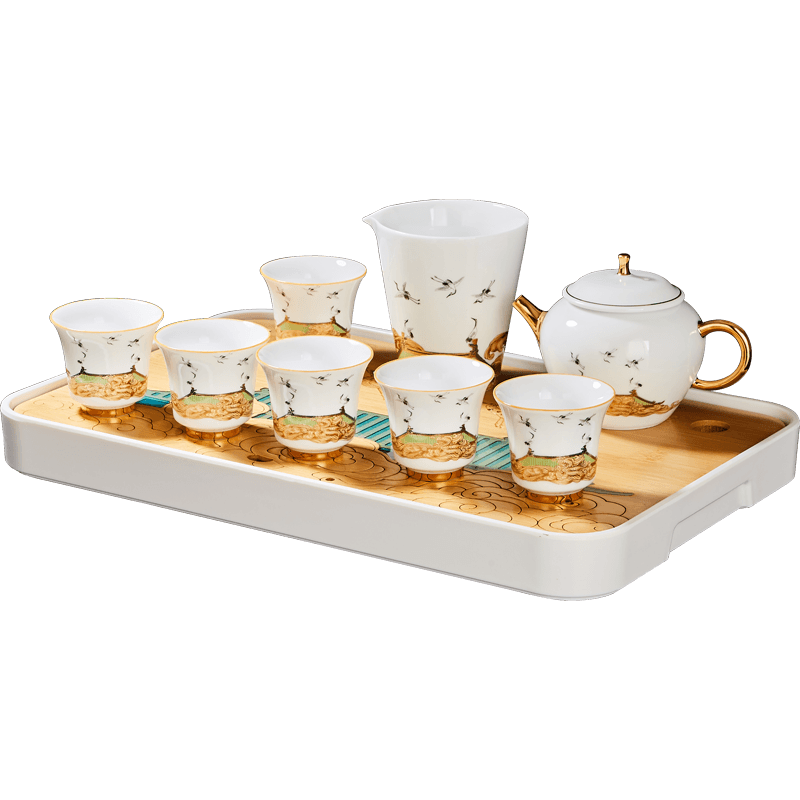 拍3件容山堂瑞鹤图茶具套装金丝珐琅彩功夫茶壶公道杯茶杯陶瓷整套