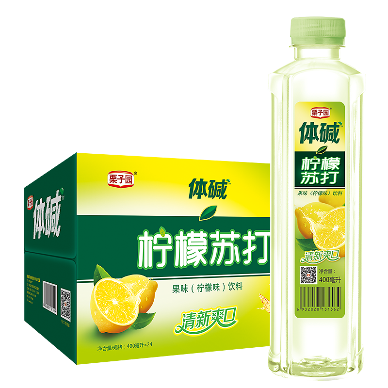 栗子园体碱柠檬苏打水400ml24瓶无汽柠檬味整箱装