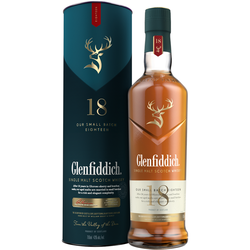 格兰菲迪glenfiddich18年苏格兰达夫镇单一麦芽威士忌700ml