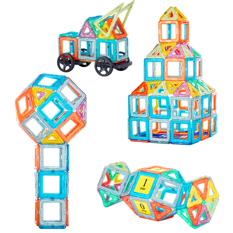 萌迪树 磁力片112件套包含36磁力片 16数字卡 54张4d卡 儿童积木拼图