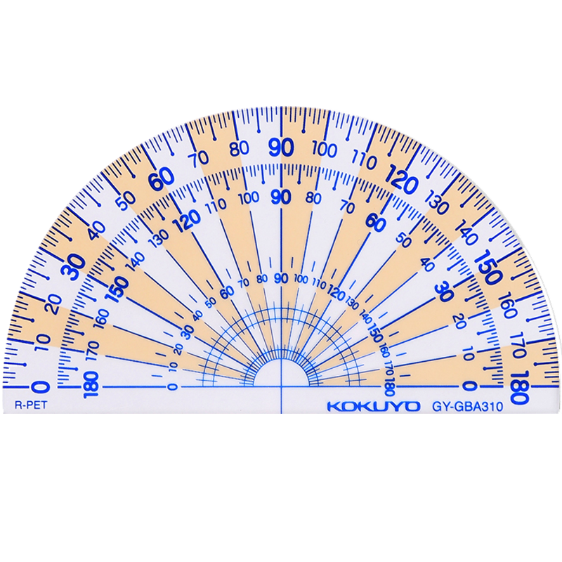 国誉kokuyo半圆量角器学生办公用180度山形刻度透明网格型测量尺子gy