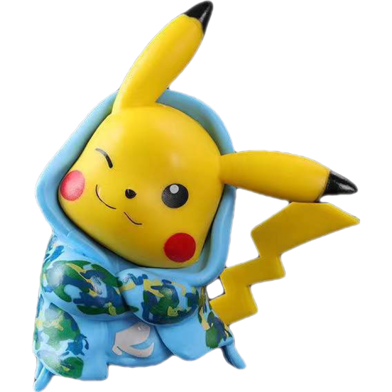 宠物小精灵迷彩潮服皮卡丘动漫周边模型摆件生日礼物可爱公仔3色
