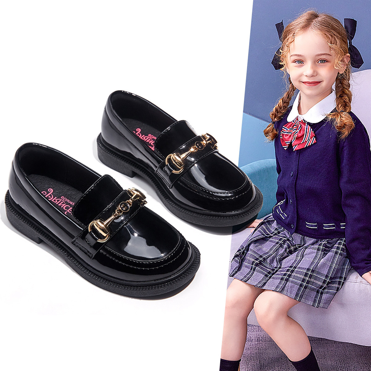 女童黑皮鞋2022春季新款开学季时尚演出鞋学院风皮鞋公主单鞋
