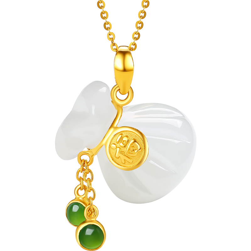 周大生  黄金吊坠女 足金金镶玉和田玉福袋碧玉挂坠可配项链送妈妈送