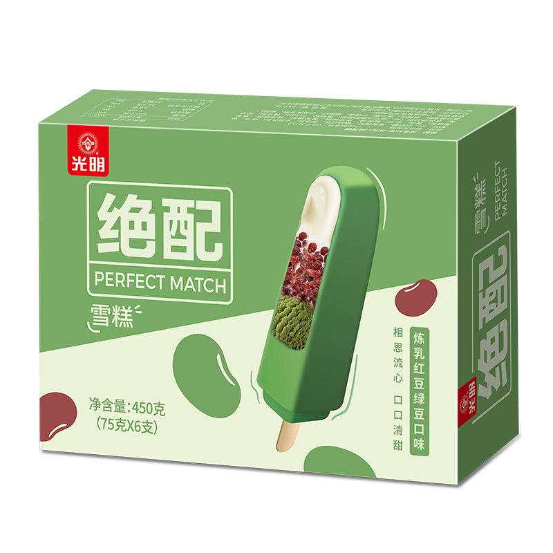光明 绝配炼乳红豆绿豆口味冰淇淋 75g*6支 冷饮冰激凌雪糕奶砖 17.