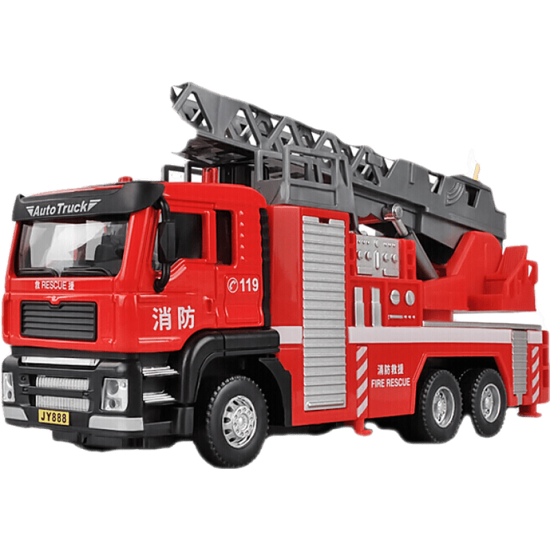 金属车模玩具警车儿童回力小汽车模型男孩 金属云梯消防车【可喷水】