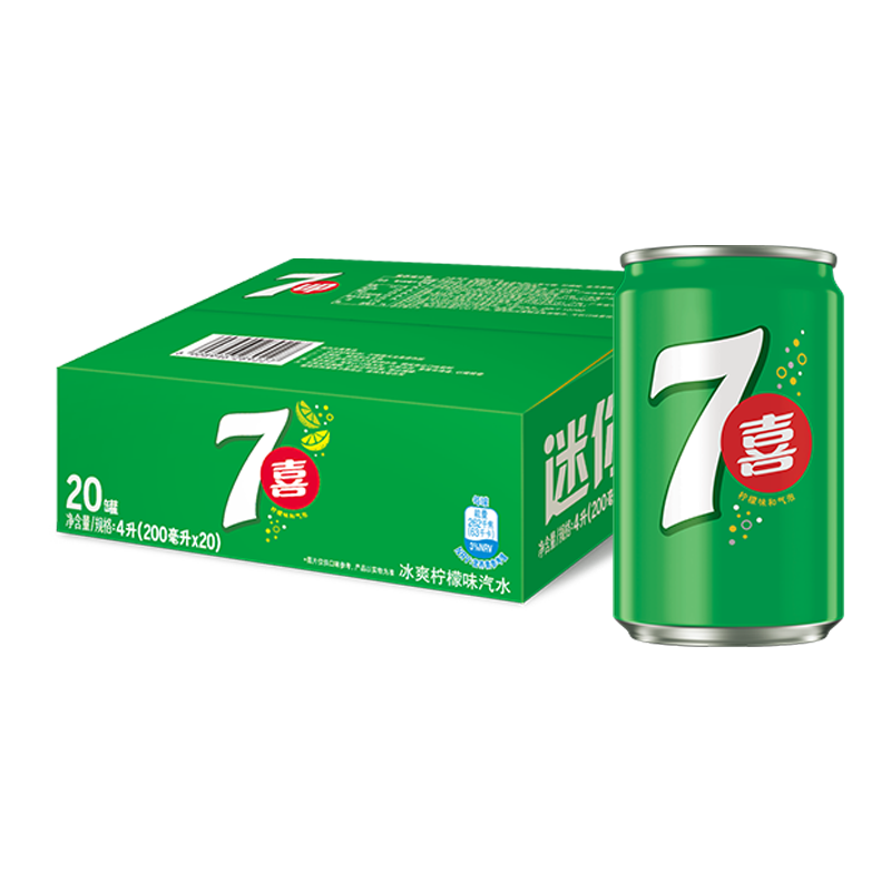 7喜可乐 七喜 7up  柠檬味  果味汽水 碳酸饮料整箱  迷你罐200ml*20