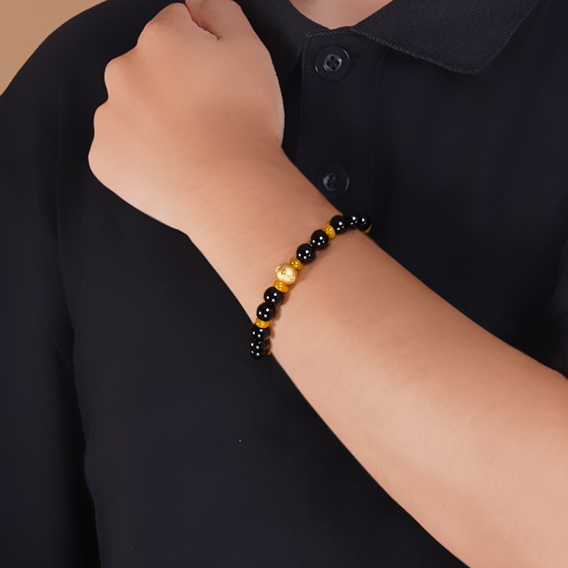 老庙黄金六字真言手串足金串珠路路通转运珠玛瑙官方正品手饰定价