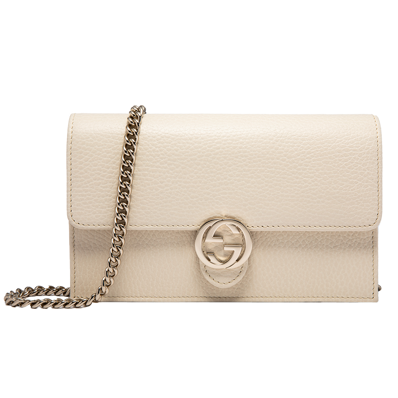 古驰gucci女士白色荔枝纹双g扣风琴链条单肩斜挎包615523cao0g9522送