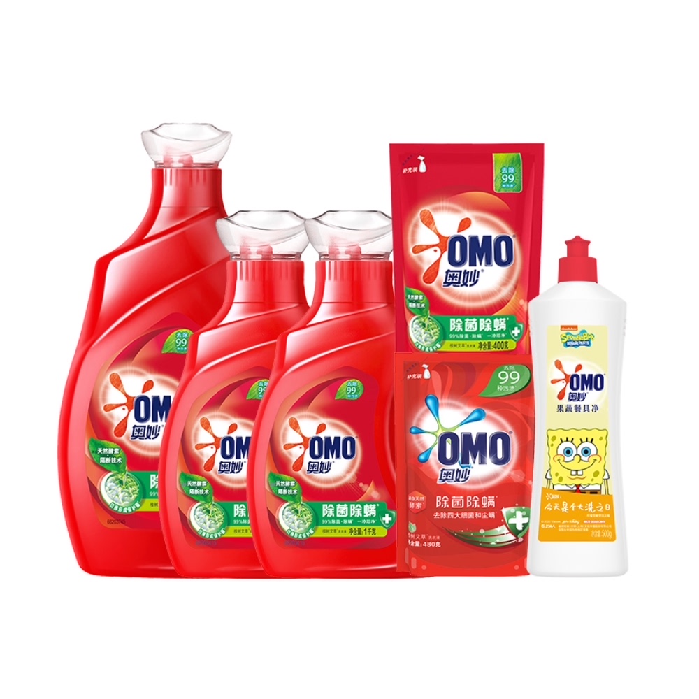 奥妙除菌除螨桉树艾草洗衣液588kg柠檬洗洁精500g香味