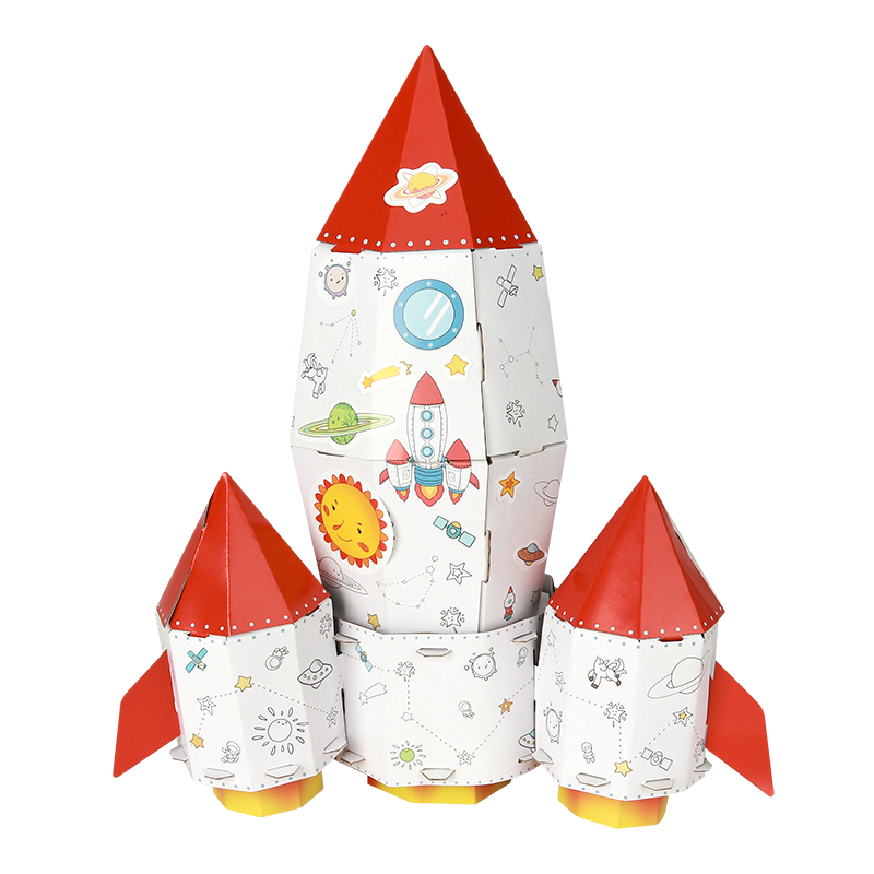 wow有我 3d立体拼图儿童玩具纸质diy涂鸦男女孩创意手工拼装模型 火箭