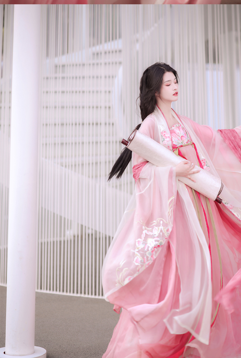 宴山亭原创汉服 新品 异色美人骨 荷花刺绣 诃子裙大袖衫精品系列 320