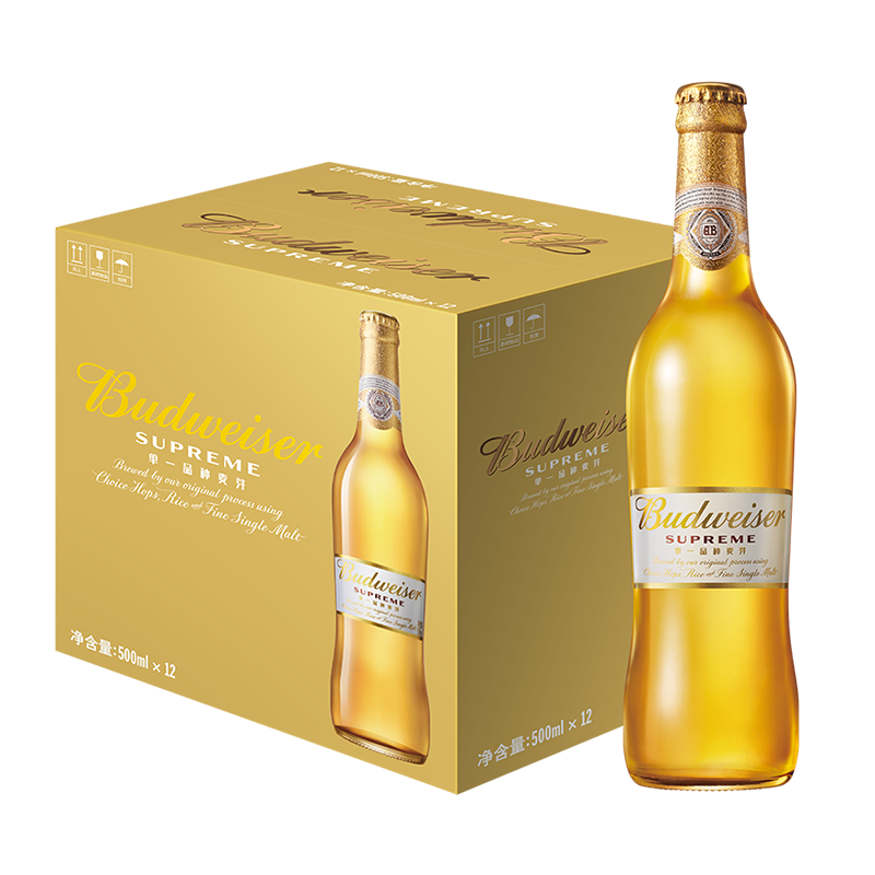 拍3件 百威(budweiser)金尊啤酒 500ml*12瓶 大瓶 整箱装 supreme