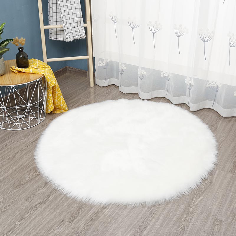 圆形地毯简约毛毯现代白色长毛地毯 拍照背景毯 橱窗展示垫白毛毛毯