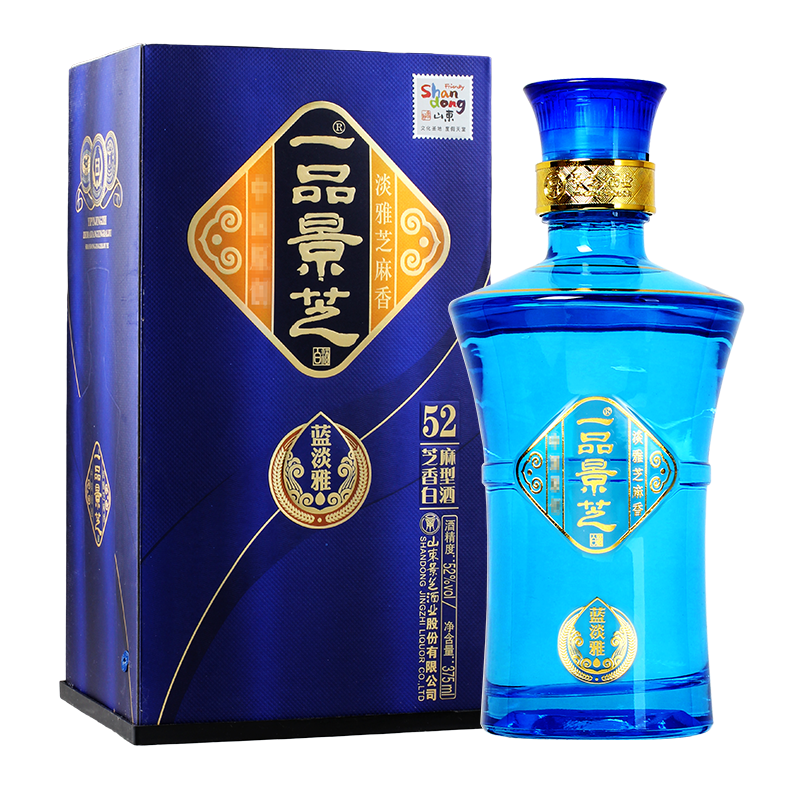景芝 52度芝麻香型白酒 一品景芝蓝淡雅375ml单瓶装 山东春节年货高度