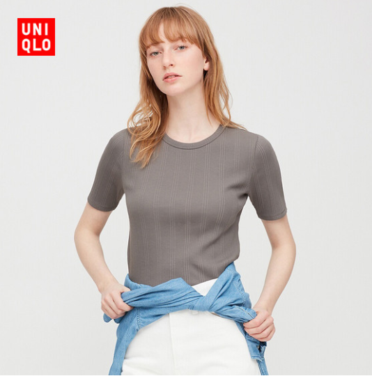 uniqlo 优衣库 428476 女装 花式罗纹圆领t恤(短袖)