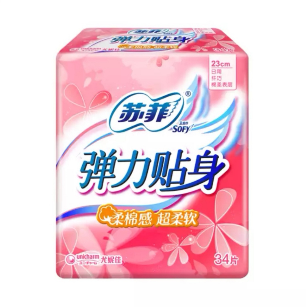 苏菲sofy弹力贴身棉柔纤巧日用卫生巾230mm34片5件