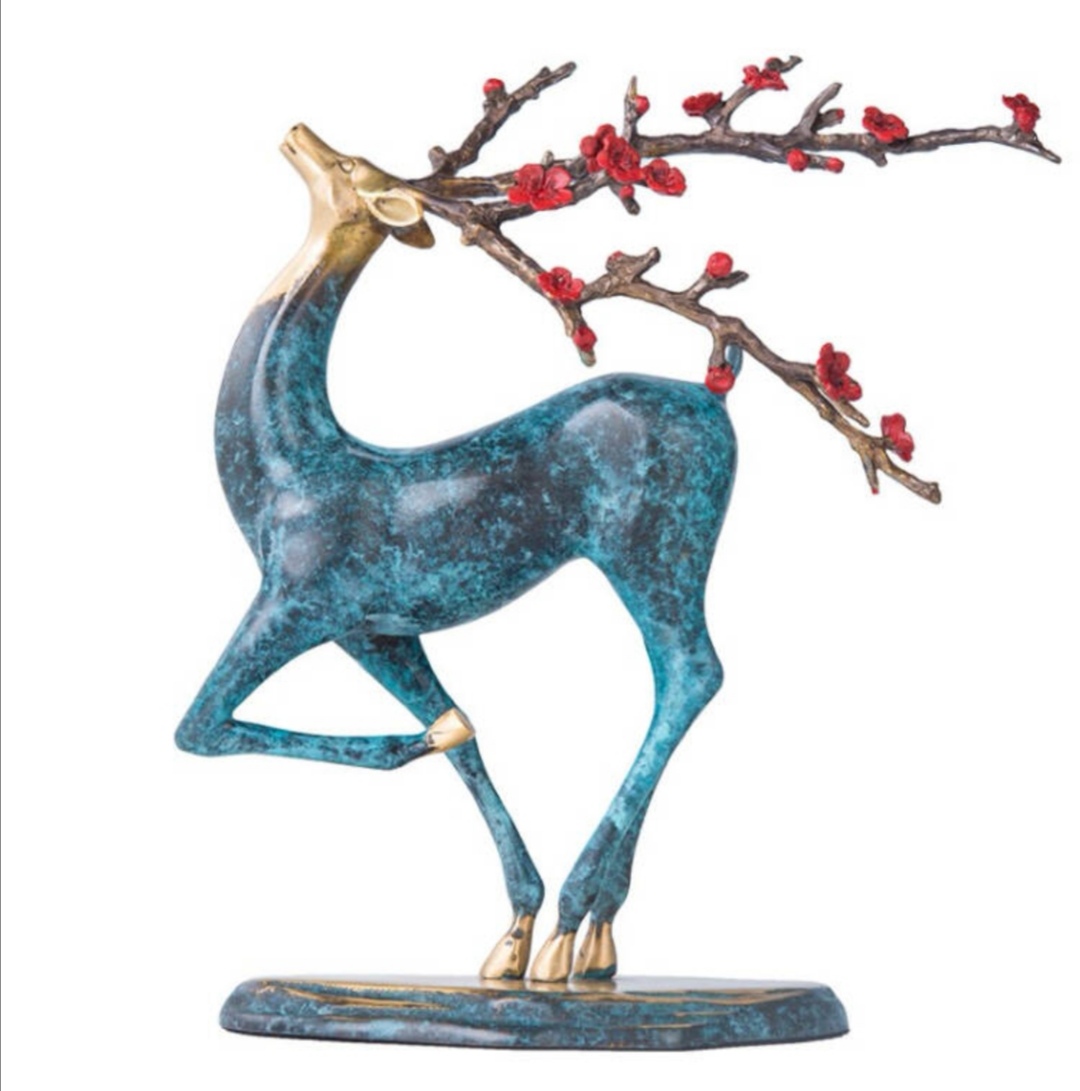 纯铜梅花鹿摆件逐鹿生财礼盒装