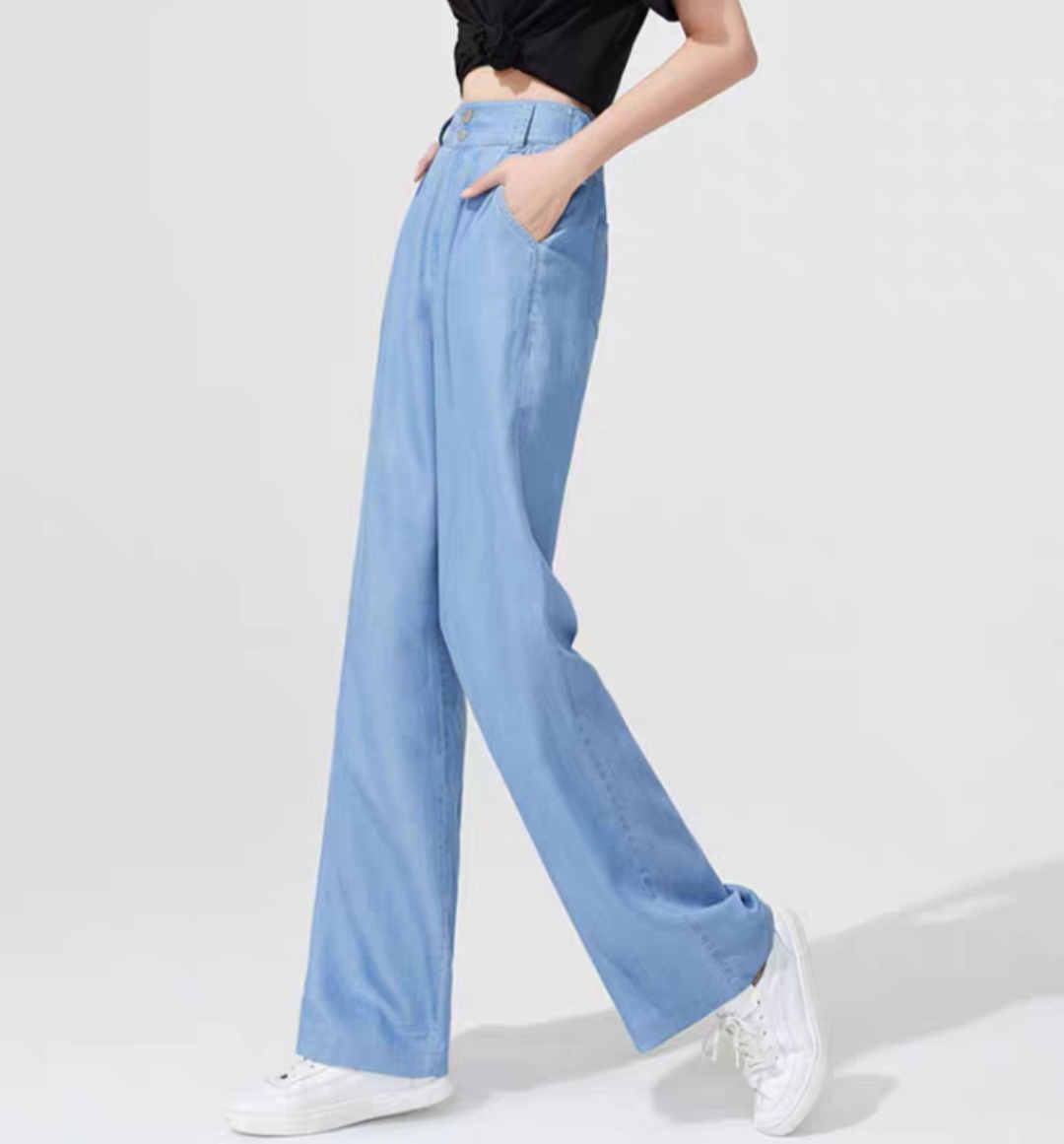 聚划算百亿补贴:逸阳 天丝牛仔裤 高腰阔腿裤 3941