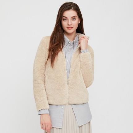 uniqlo优衣库428330女装长绒摇粒绒拉链茄克长袖
